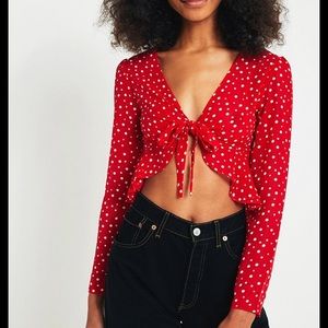 Kimchi blue red polka dot tie front top